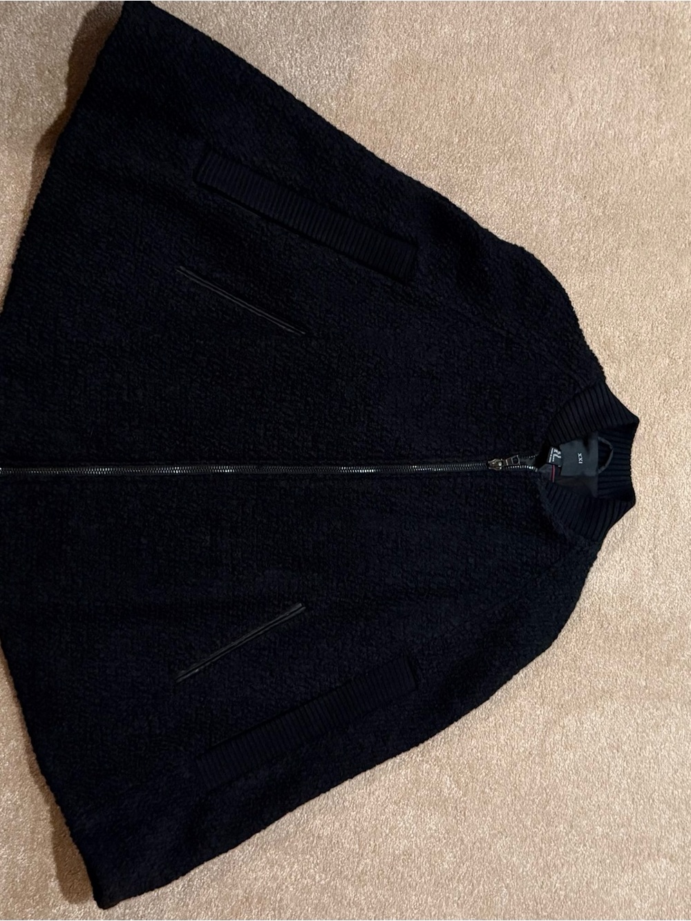 Black Zip-Front Sherpa Poncho with arm holes - never worn